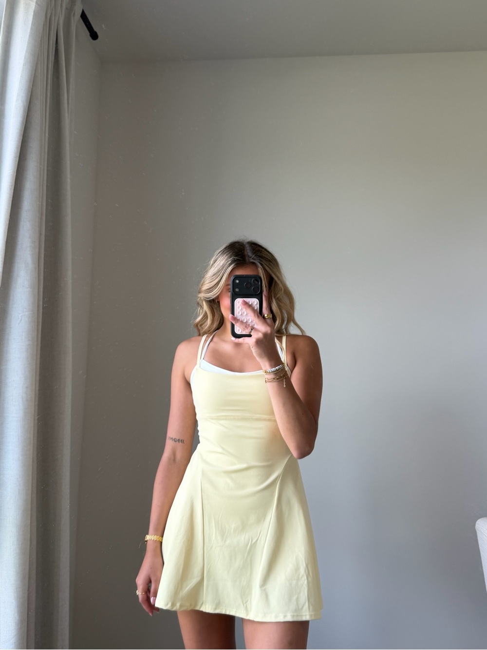 Butter yellow double layered activewear dress romper